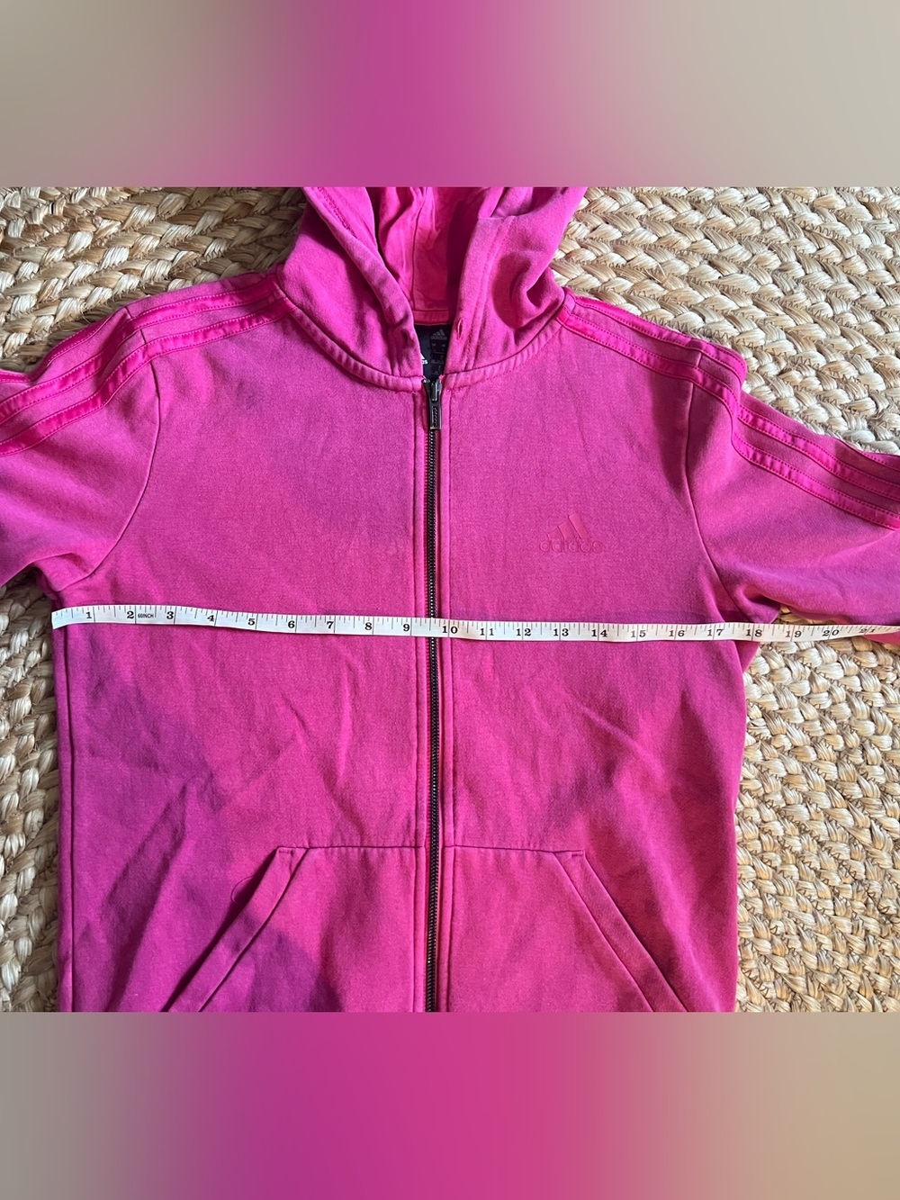 Adidas Women’s Pink Zip Up Hoodie Small 3 Stripe Athletic Sweatshirt Full Zip - Picture 7 of 7